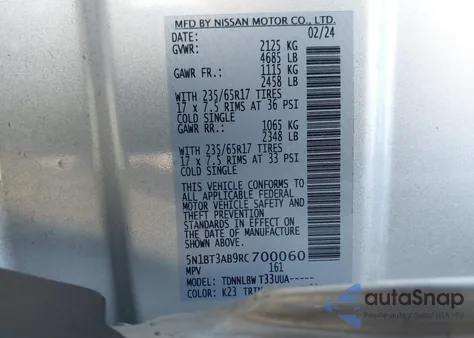 2024 Nissan Rogue S Intelligent Awd from USA, damaged, VIN 5N1BT3AB9RC700060